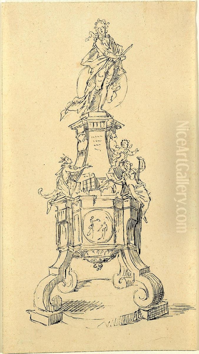 Kaiserstandbild (oder Standbild eines Heerfuhrers?) auf monumentalem Sockel Oil Painting by Willem Jacob Herreyns