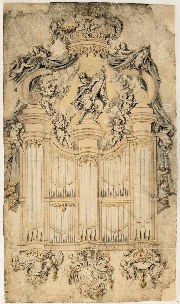 Orgue, avec statues du roi David Oil Painting by Willem Ignatius Kerricx