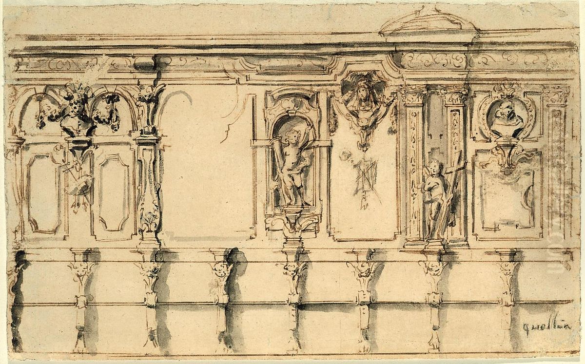 Ontwerp voor een koorgestoelte in een onbekende cistercienzerabdij Oil Painting by unknown
