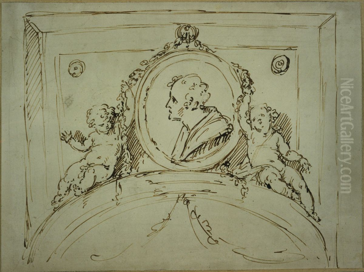 Ontwerp voor een deurstuk met medaillon Oil Painting by Willem Jacob Herreyns