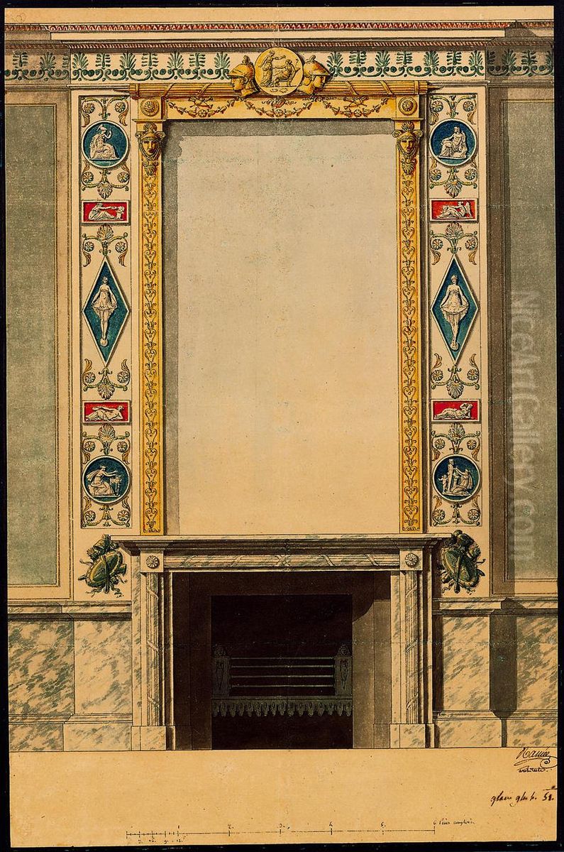 Ebauche de cheminee avec miroir dans le style Empire Oil Painting by Joseph-Jacques Ramee