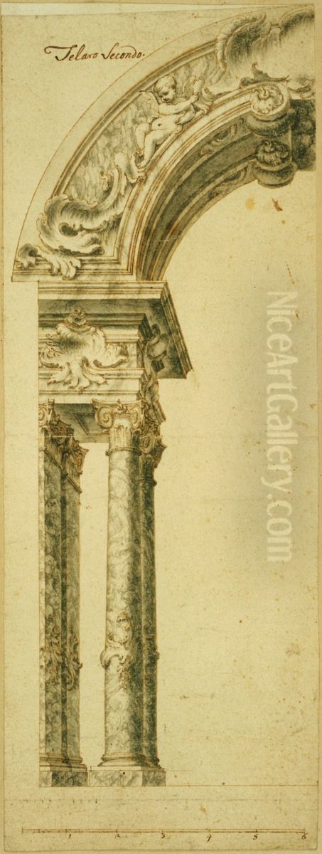 Left-hand half of a portal with round arch Oil Painting by unknown