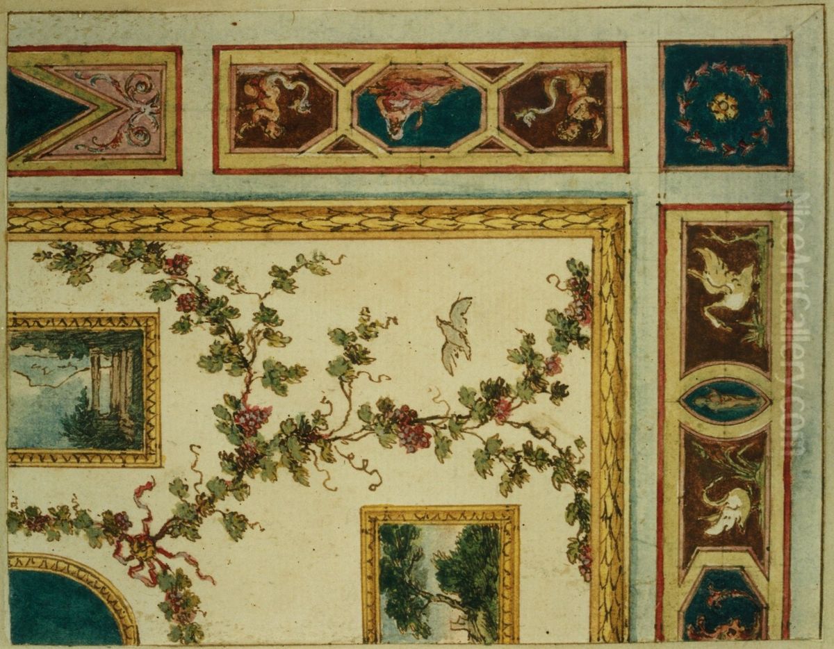 Design for a decorative detail of a ceiling Oil Painting by unknown