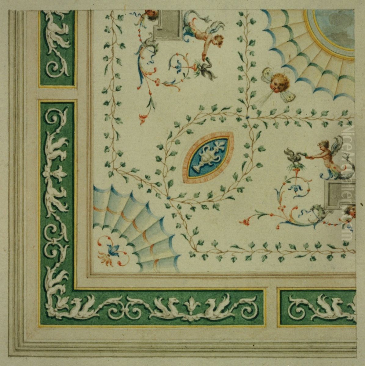 Design for a decorative detail of a ceiling in Neo-Classical style Oil Painting by unknown