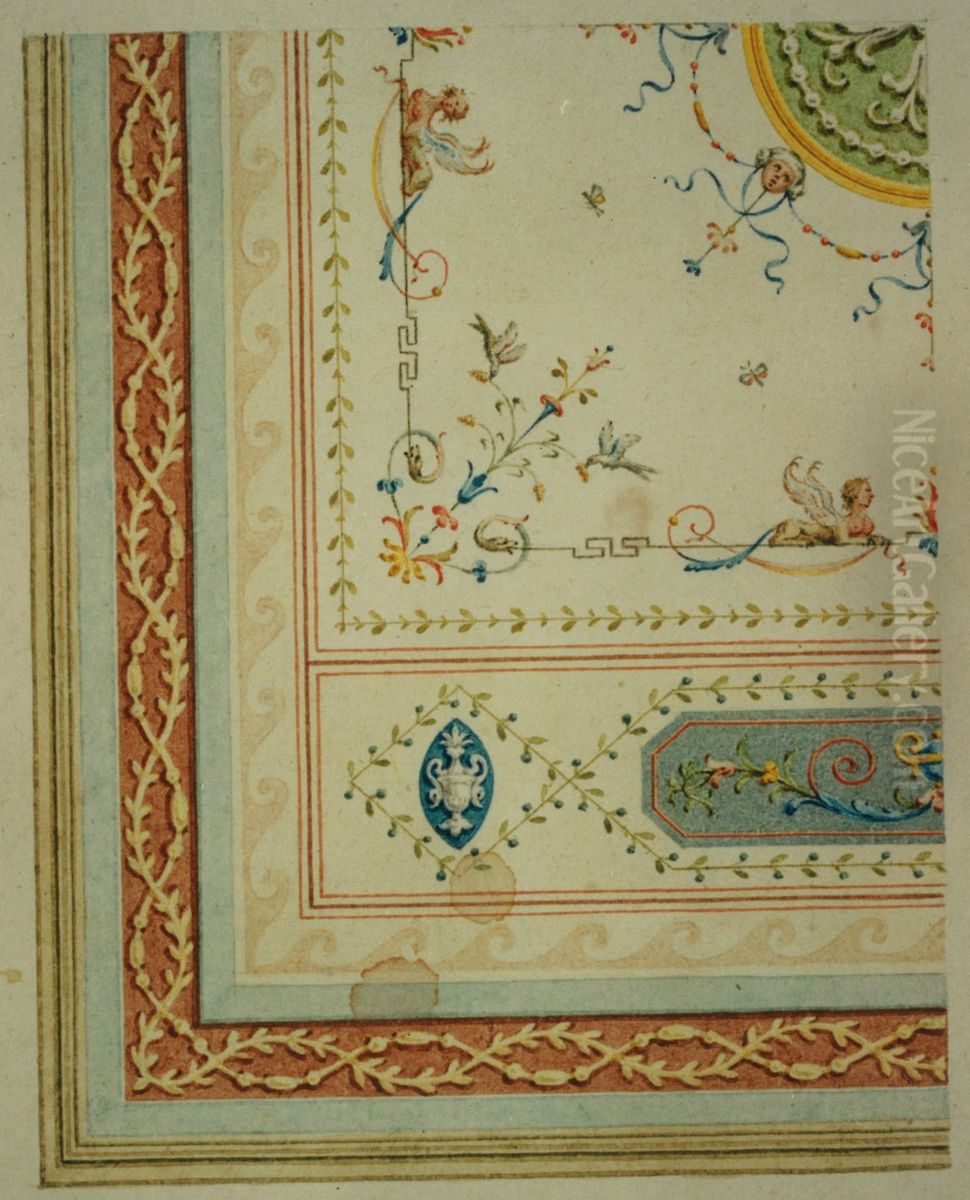 Ebauche detaillee de decoration d'un plafond dans le style neoclassique Oil Painting by unknown