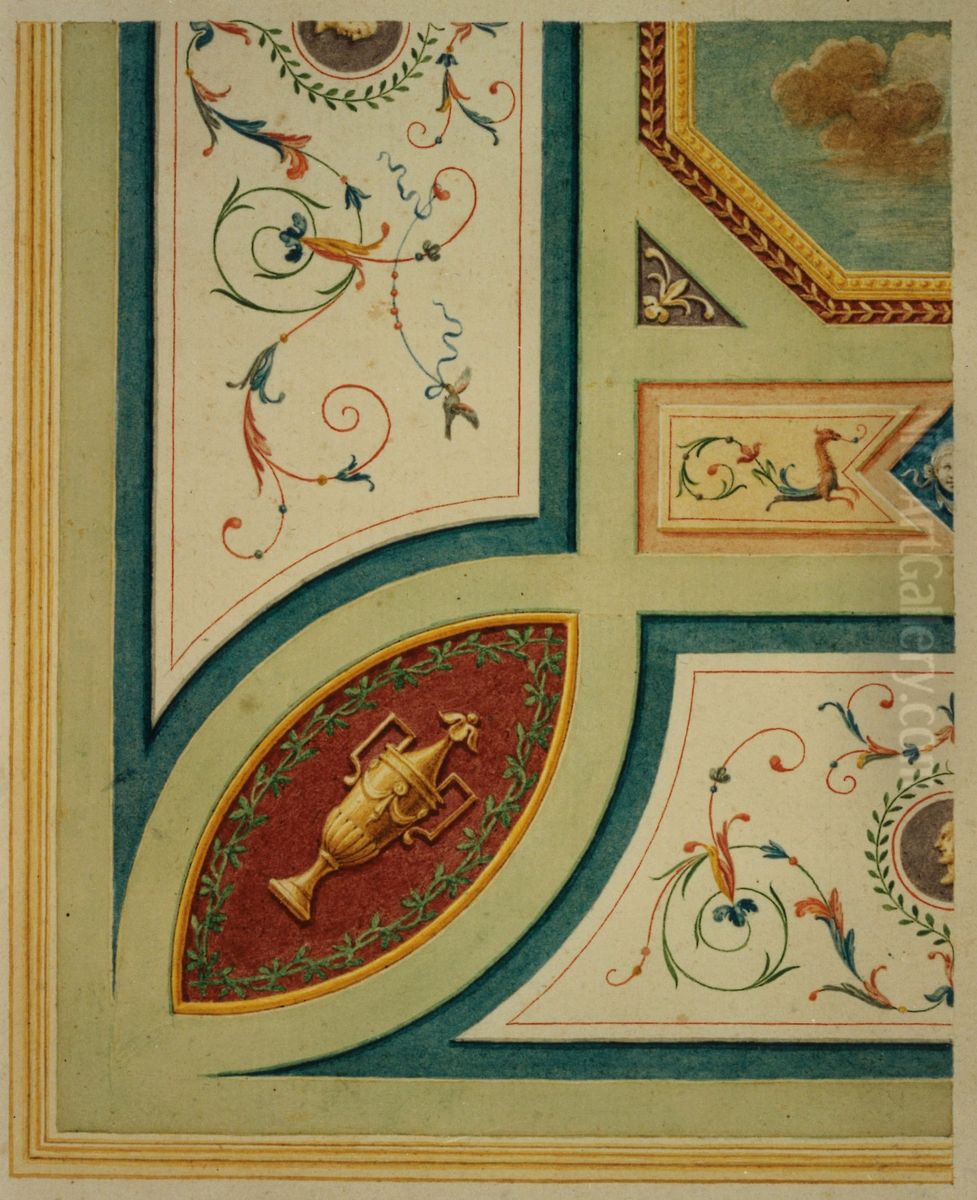 Design for a decorative detail of a ceiling in Neo-Classical style Oil Painting by unknown
