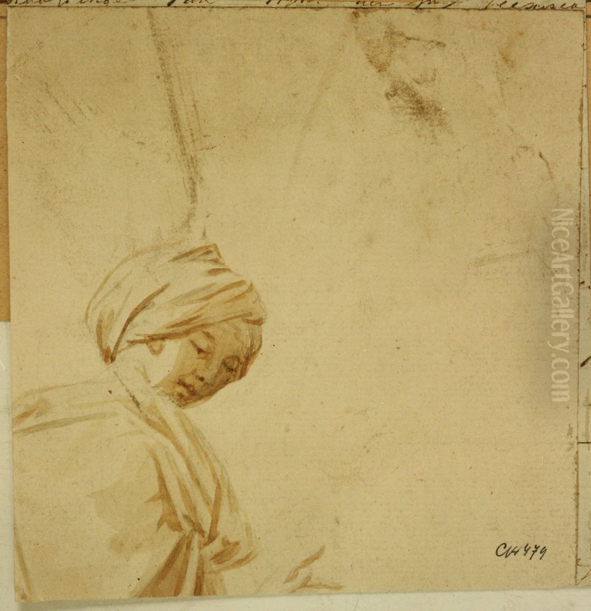 Schets van een jonge vrouw met tulband Oil Painting by unknown