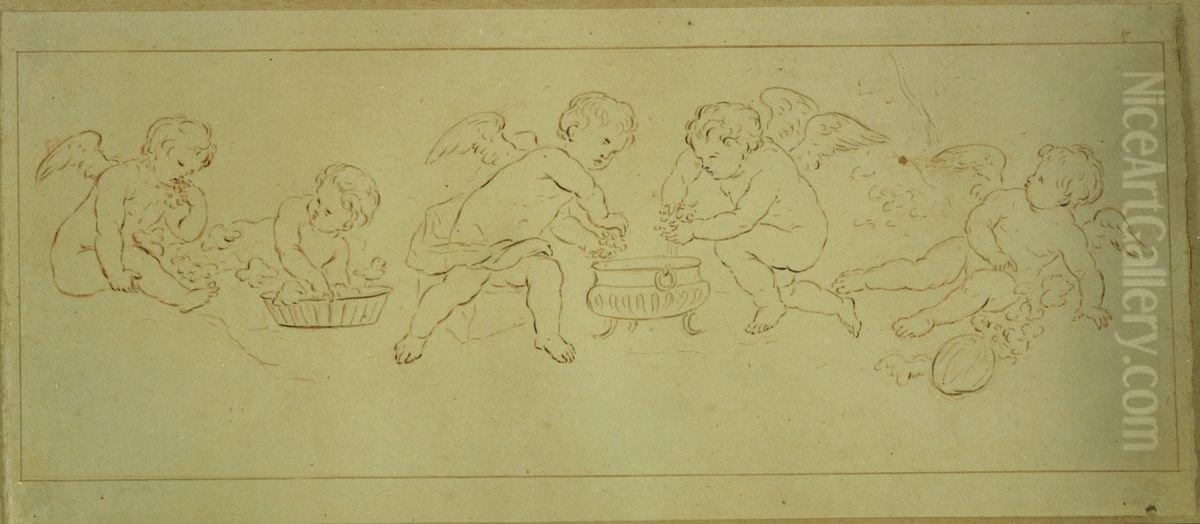 Putti en train de presser des raisins Oil Painting by unknown