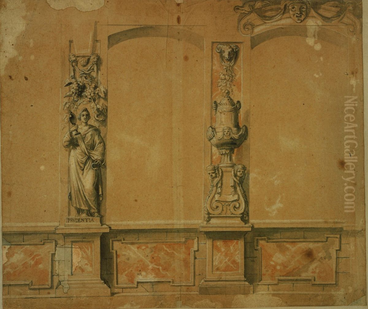 Detail of the decoration of a theatre (?) with the allegorical figure of Prudence Oil Painting by unknown