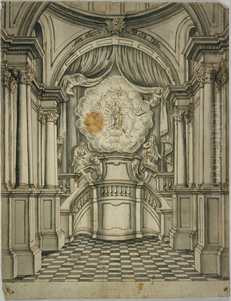 Zeichnung eines Kircheninterieurs mit Schausessel Oil Painting by unknown