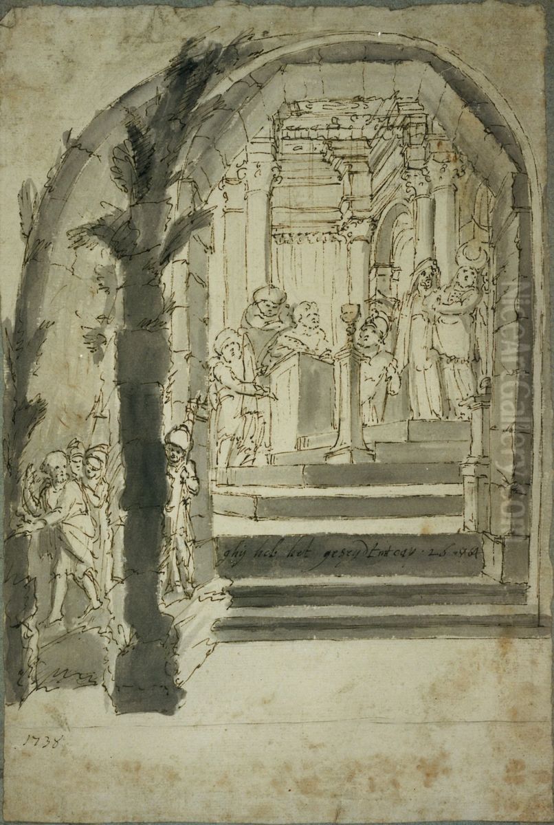 Scene de la Passion du Christ : interrogatoire par Ponce Pilate Oil Painting by unknown