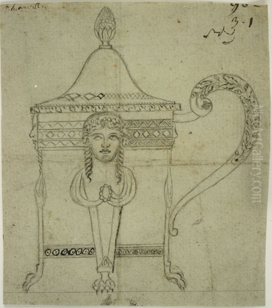 Ontwerp voor een kan met vrouwenfiguren in zilverwerk Oil Painting by unknown