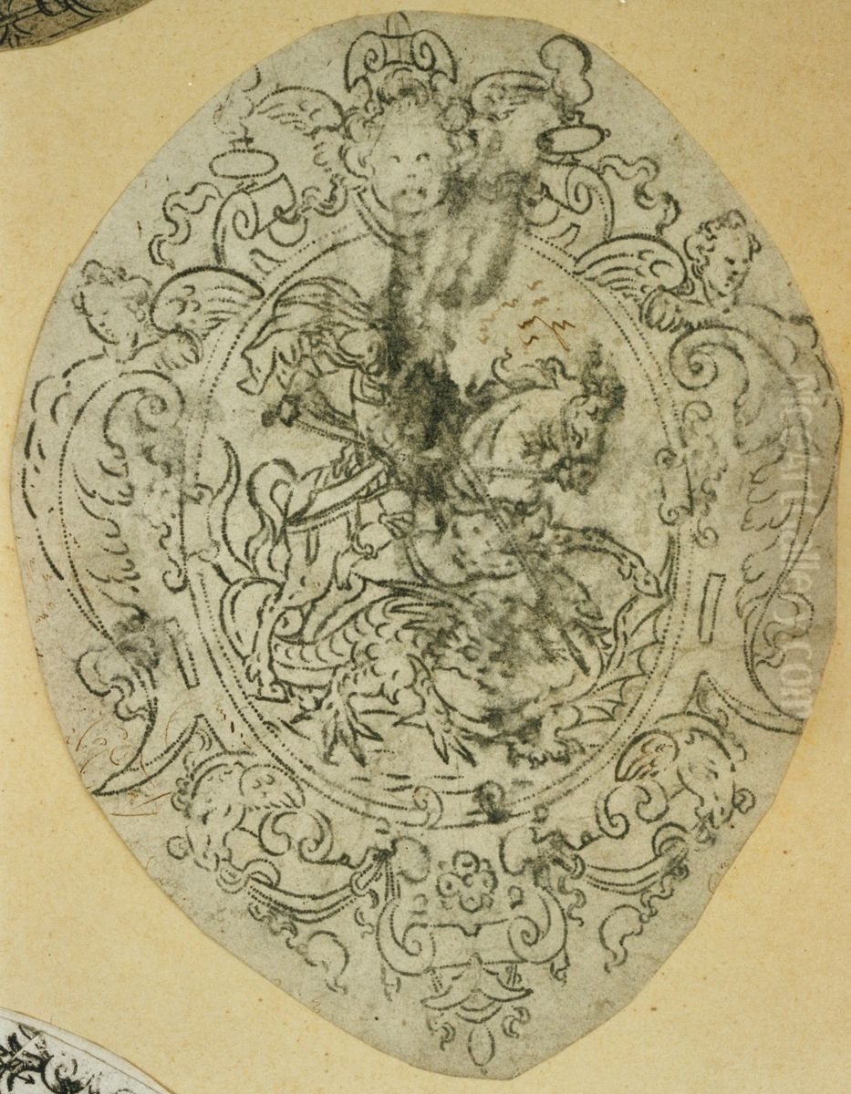 Medaillon mit der Darstellung des Heiligen Georgs und dem Drachen Oil Painting by unknown