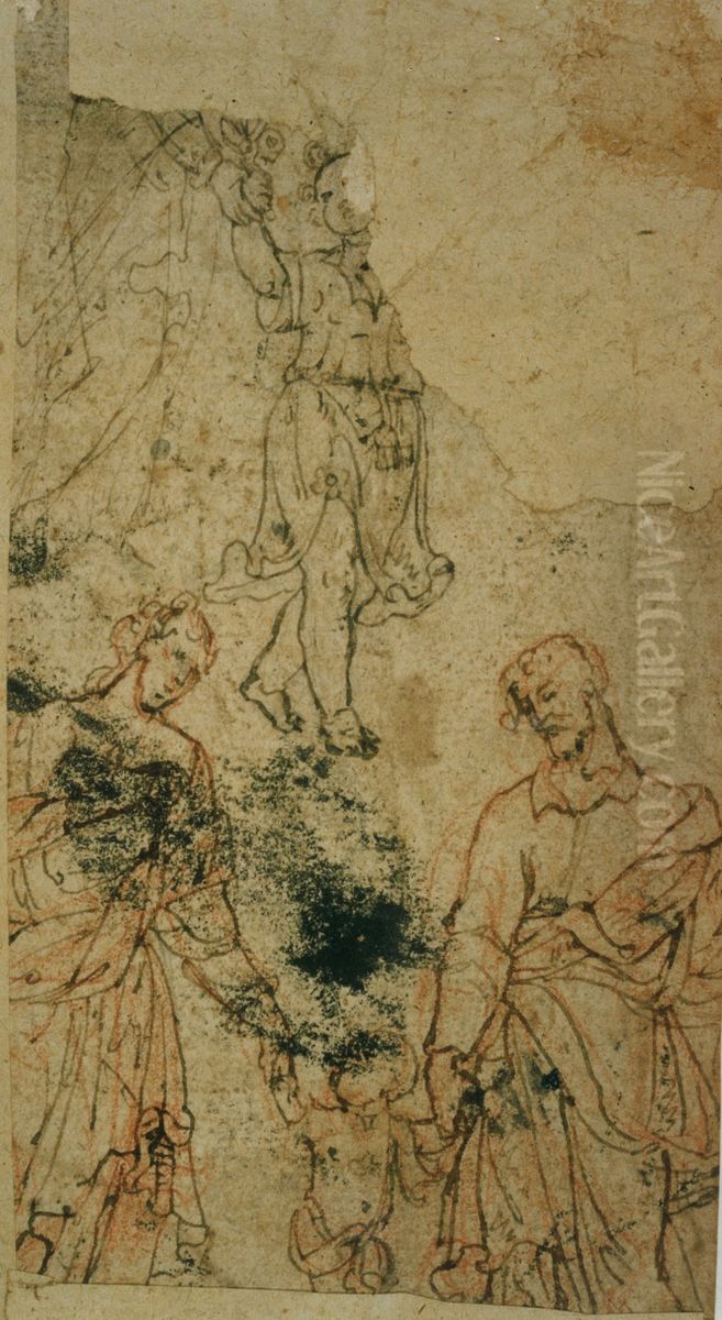 Sketch of the Holy Family (?) Oil Painting by unknown