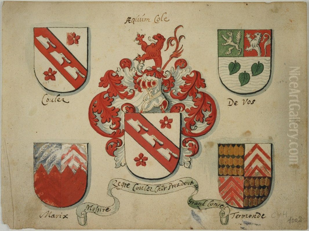 Blasons des familles Coulez, De Vos, Marnix et Termonde Oil Painting by unknown