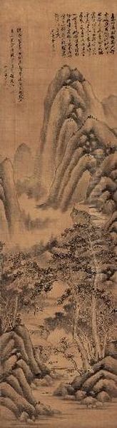 Pavilion By A Creek Oil Painting by Wang Chen