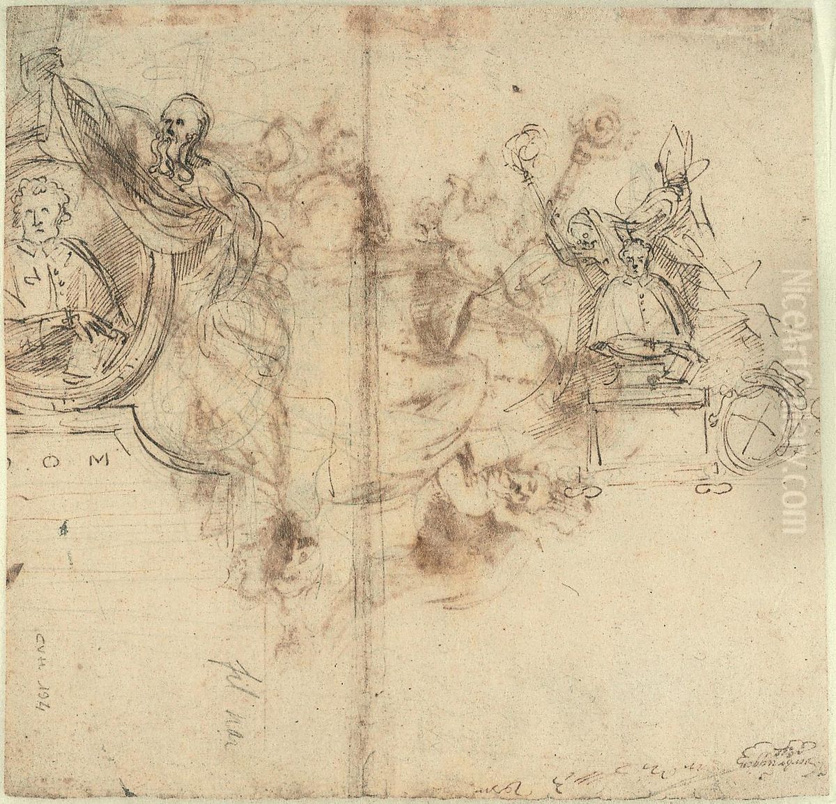 Two sketches of a tomb with personification of Time Oil Painting by Pieter Verbrugghen the Elder