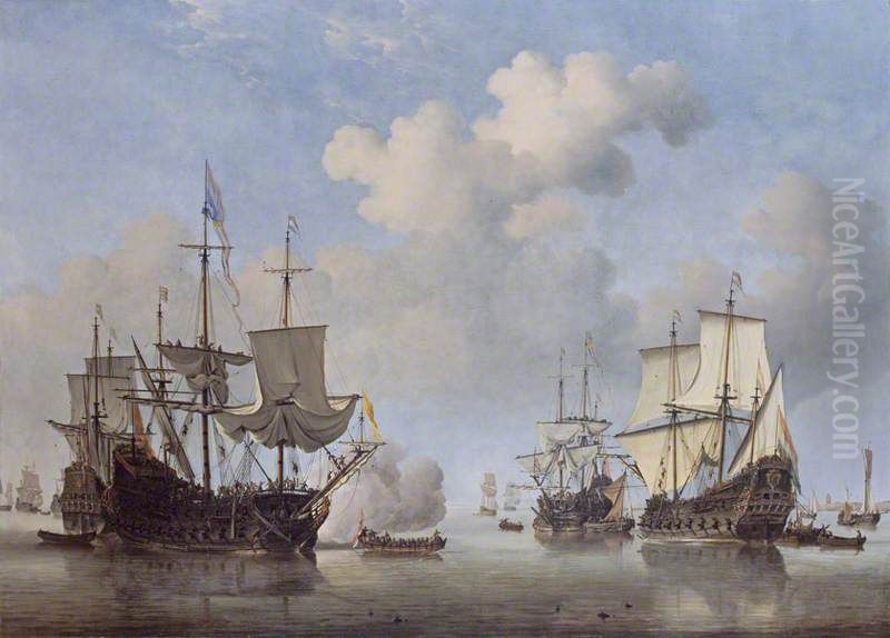 Dutch Ships Coming to Anchor Oil Painting by Willem van de Velde the Younger