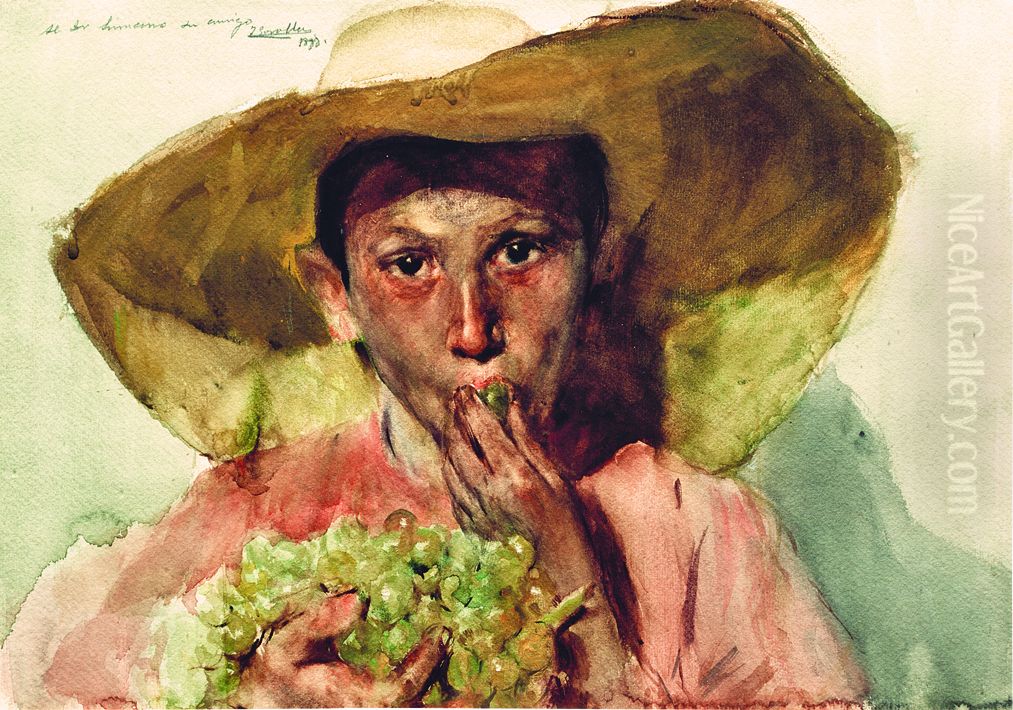 Comiendo uvas Oil Painting by Joaquin Sorolla