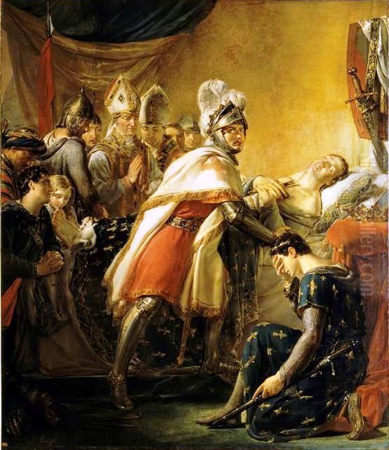 Mort de saint Louis devant Tunis. 25 aout 1270.ouMort de saint Louis devant Tunis au milieu des princes francais et des envoyes de l'empereur de Constantinople Baudoin II le 25 aout 1270 Oil Painting by Georges Rouget