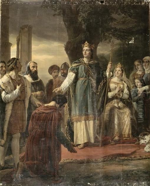 Saint Louis rendant la justice sous le chene de Vincennes. 1260. Oil Painting by Georges Rouget