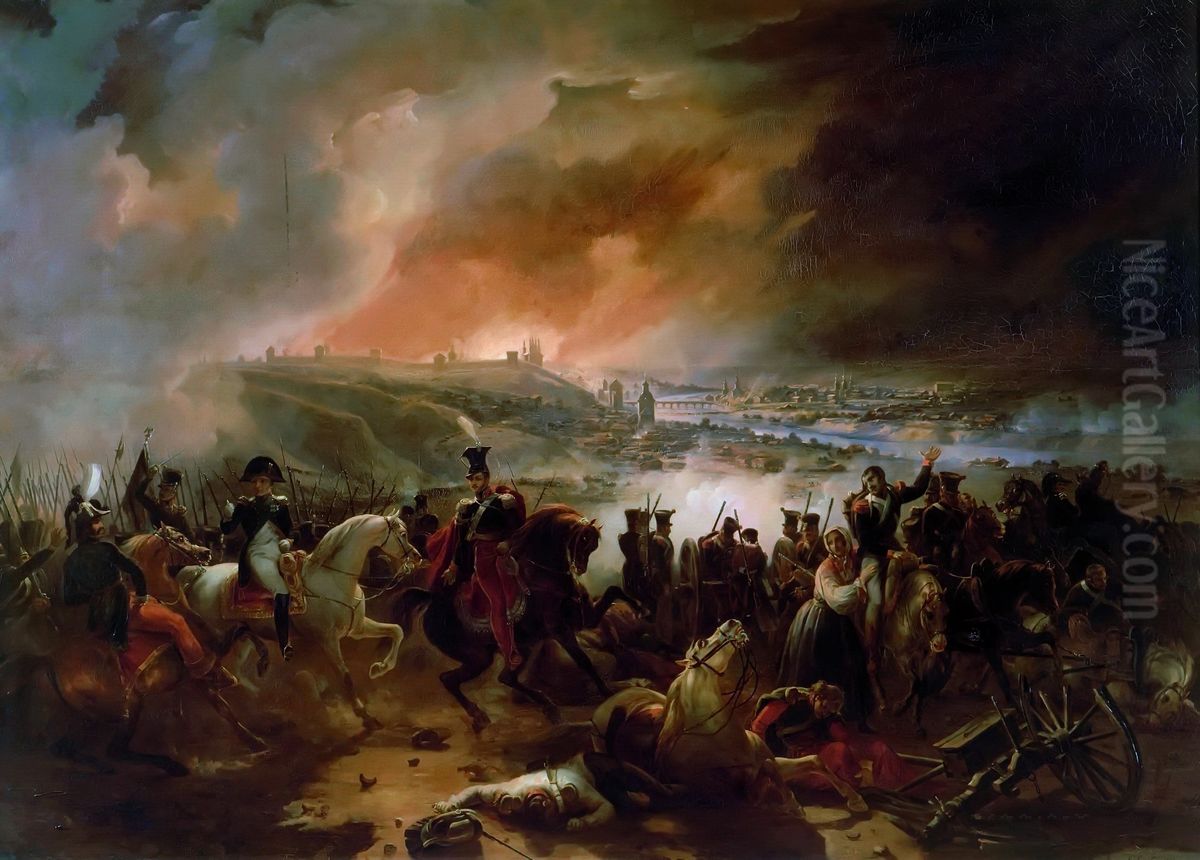 Bataille de Smolensk 17 Aout 1812 Oil Painting by Jean-Charles Langlois