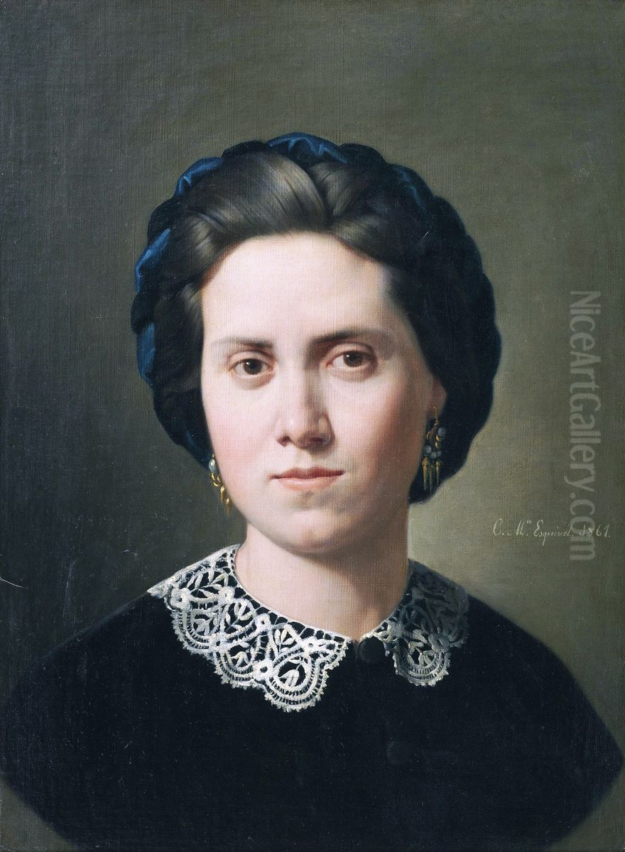 Retrato de su esposa Oil Painting by Carlos Esquivel y Rivas