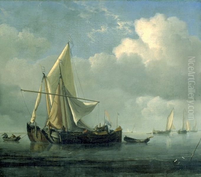 Anchored Kaag and Smalschip Oil Painting by Willem van de Velde the Younger