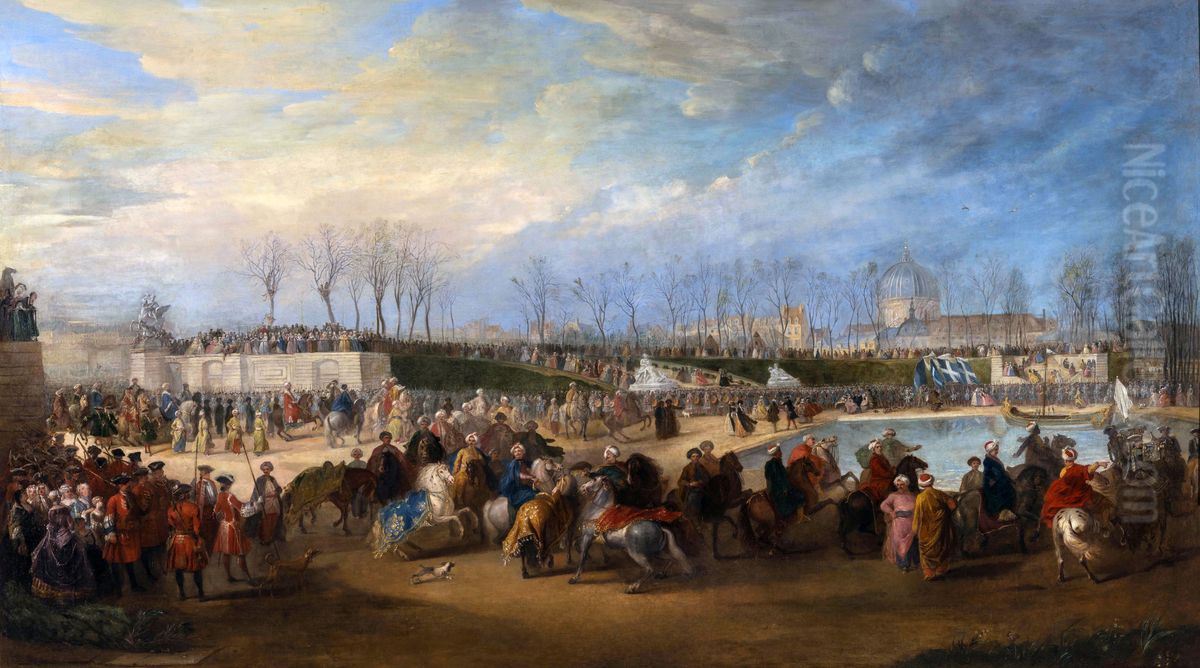 Mehemet Effendi ambassadeur Turc arrive aux Tuileries le 21 Mars 1721 Oil Painting by Charles Parrocel