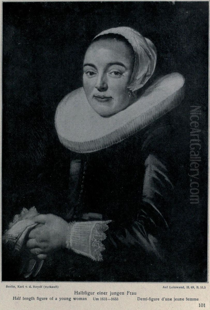 Portrait of a woman holding gloves Oil Painting by Frans Hals