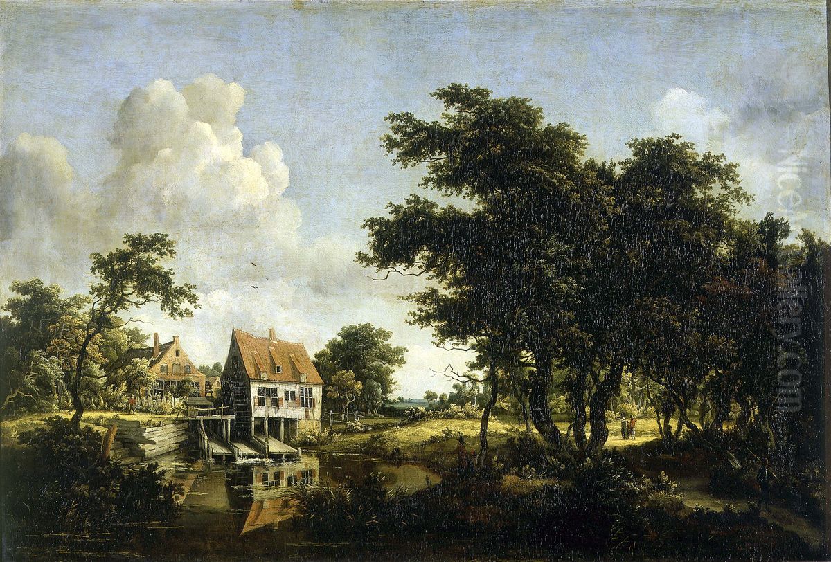 Les Moulins Oil Painting by Meindert Hobbema