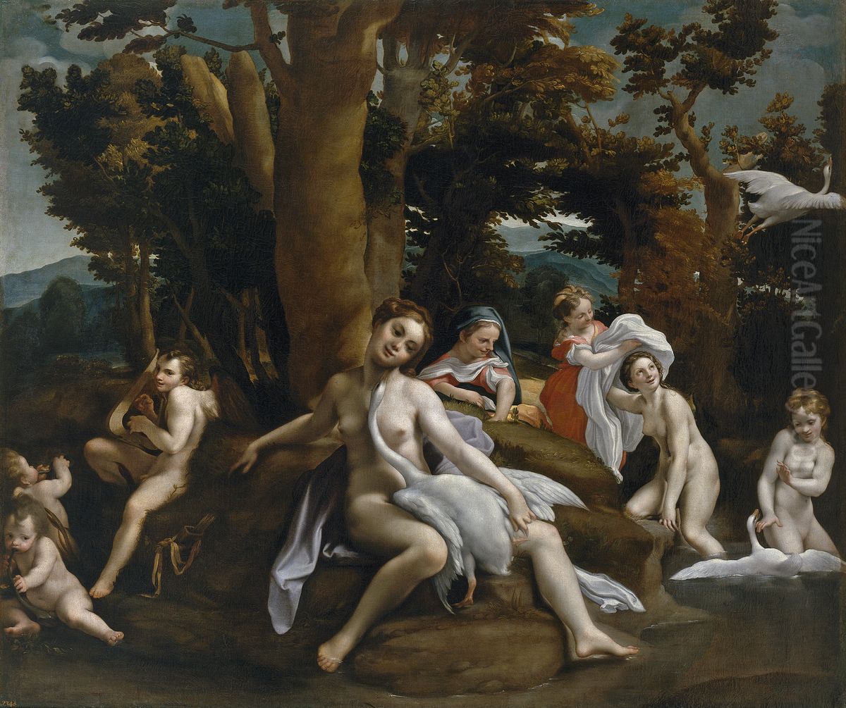 La fabula de Leda Oil Painting by Eugenio Caxes