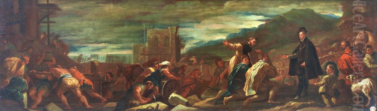 Felipe II, con sus arquitectos, inspecciona las obras de El Escorial Oil Painting by Luca Giordano