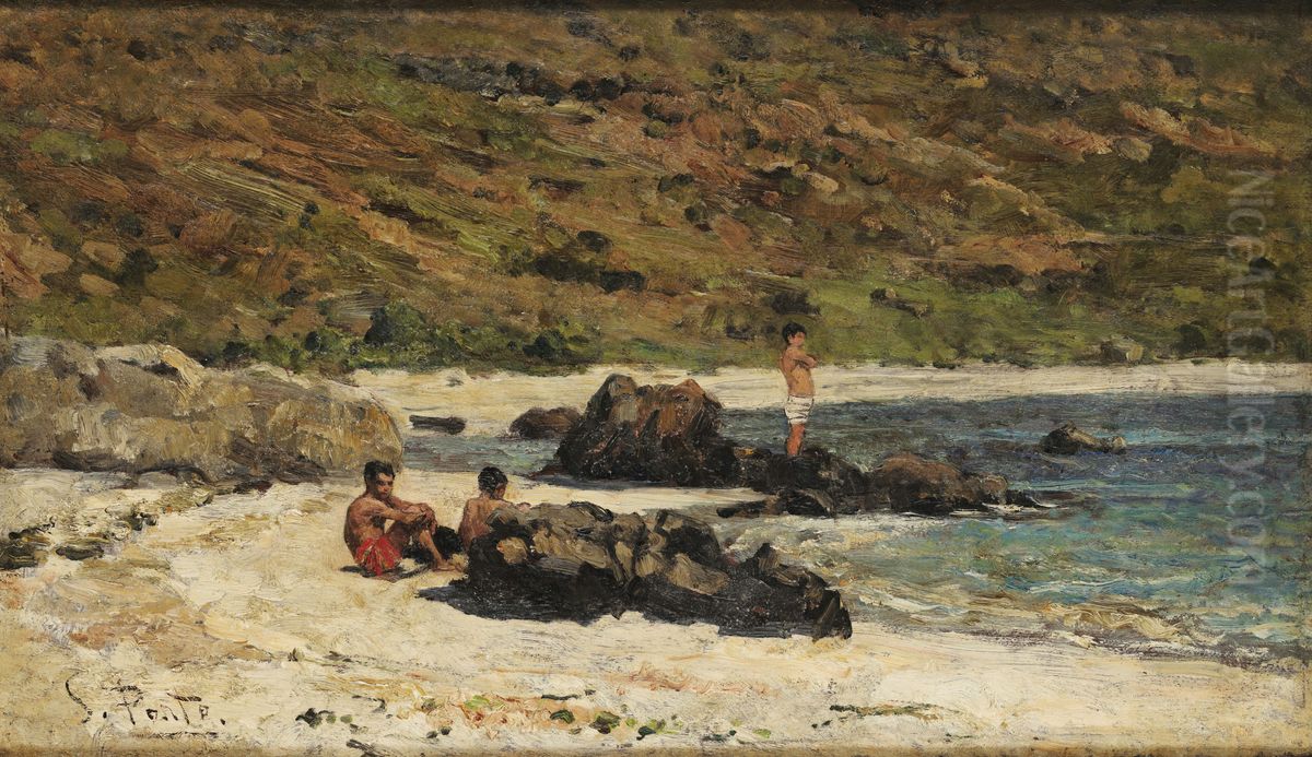Beach corner Oil Painting by Antonio Carvalho de Silva Porto