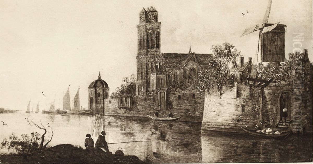 Cityscape with a Canal (View of Dordrecht from the South) Oil Painting by Jan van Goyen