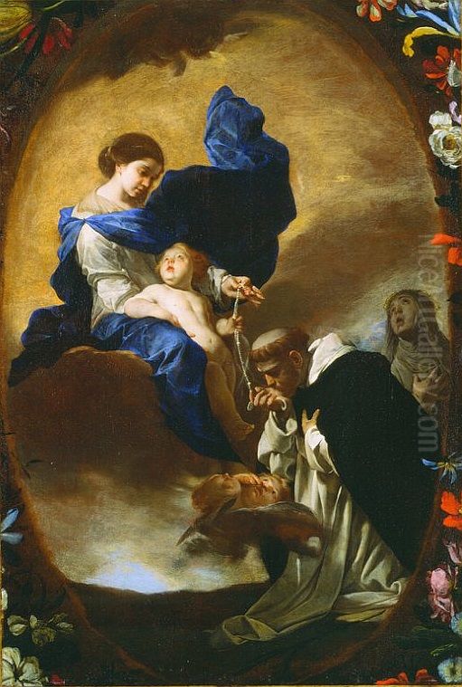L'apparition de la Vierge et de l'Enfant Jesus a saint Dominique Oil Painting by Bernardo Cavallino