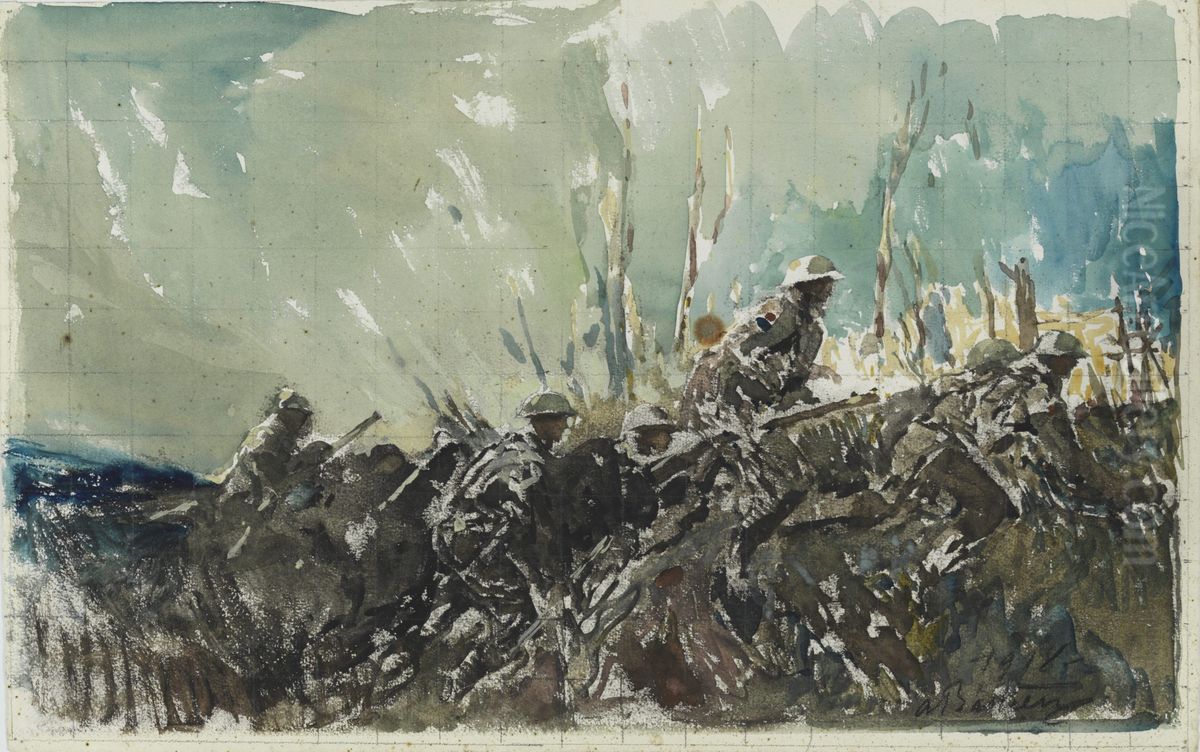 Over the Top, Neuville-Vitasse (watercolour) Oil Painting by Alfred Bastien