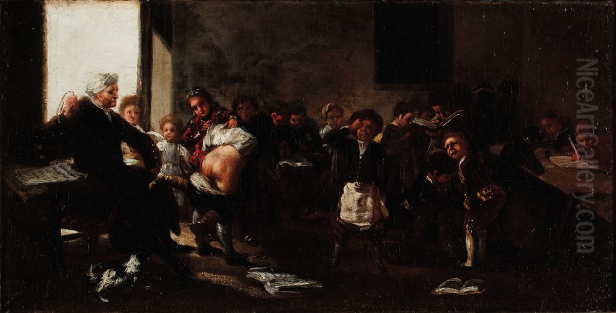 With Pain Comes Gain. School scene Oil Painting by Francisco Goya Fuendetodos