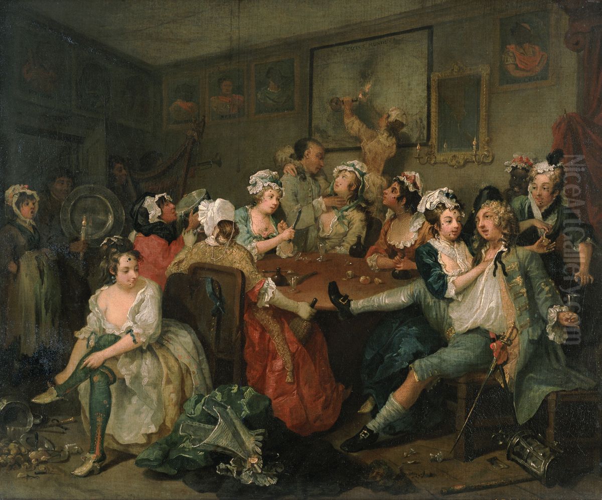 The Tavern Scene-A Rake's Progressseries Oil Painting by William Hogarth