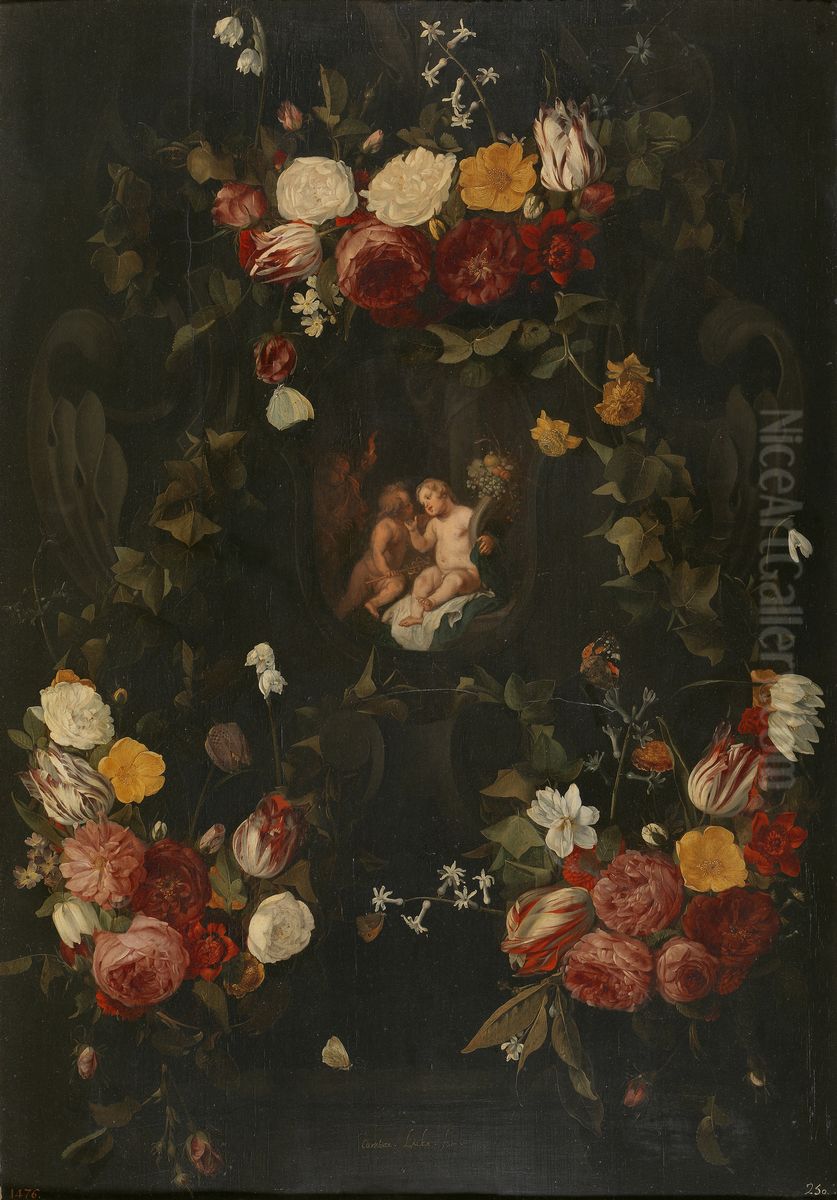 Guirnalda con tres amores Oil Painting by Carstian Luyckx