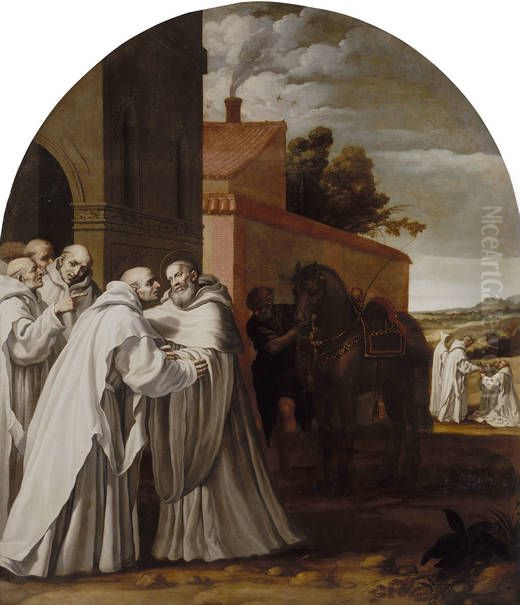 Saint Bernard of Clarivaux visits Guigo I at the Charterhouse Oil Painting by Vincenzo Carducci