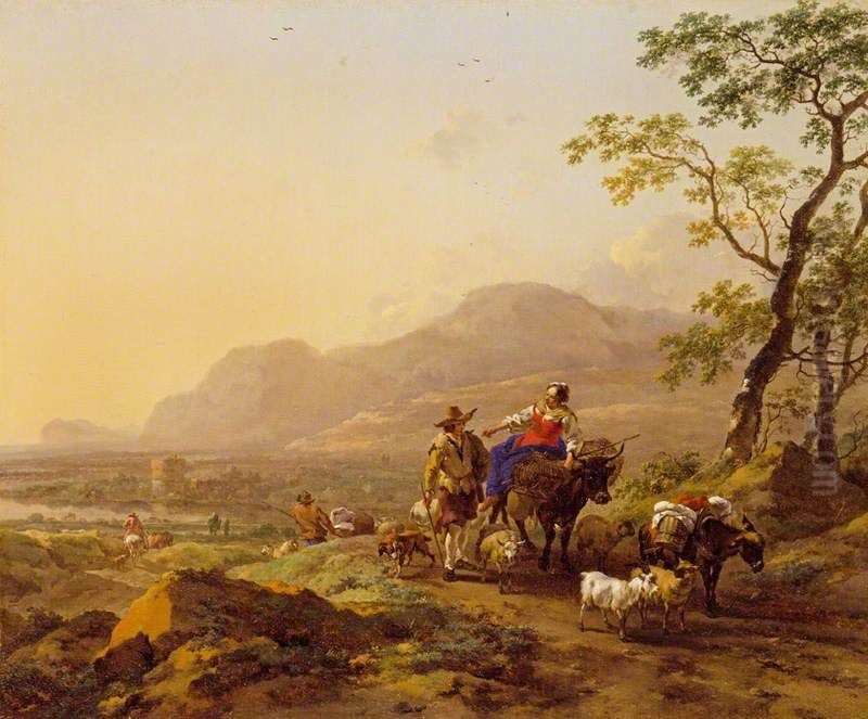 Italian Landscape with Figures Oil Painting by Nicolaes Pieterszoon Berchem