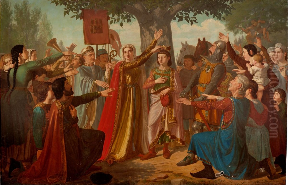 Dona Berenguela coronando a su hijo don Fernando Oil Painting by Mariano de la Roca y Delgado