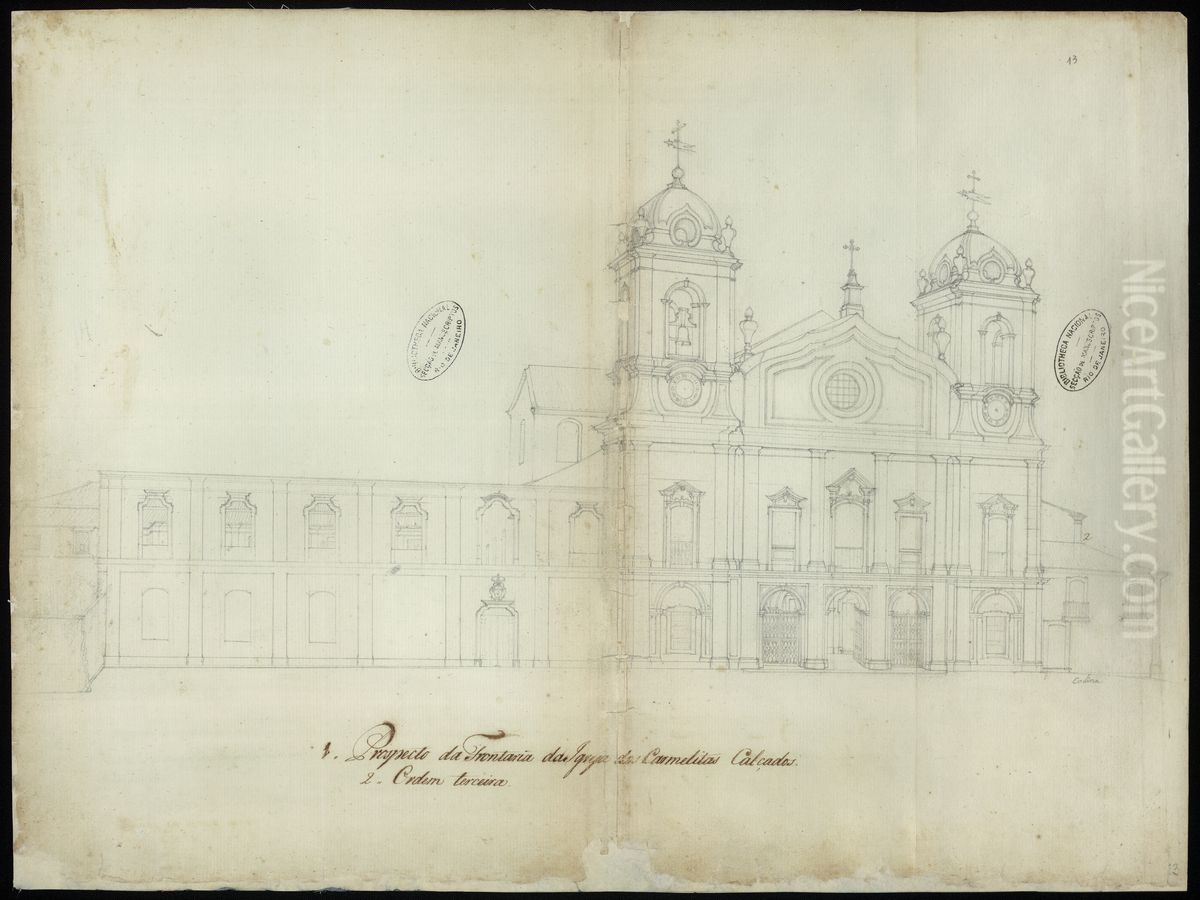 Prospecto da frontaria da Igreja dos Carmelitas Calcados e Ordem Terceira Oil Painting by Joaquim Jose Codina