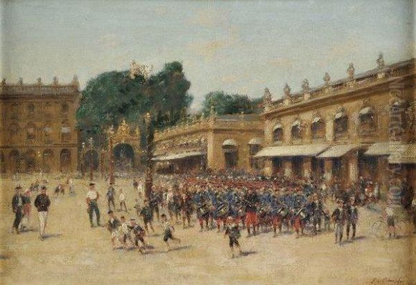  Le Retour Des Grandes Manoeuvres, Place Stanislas.  Oil Painting by Emile Chepfer