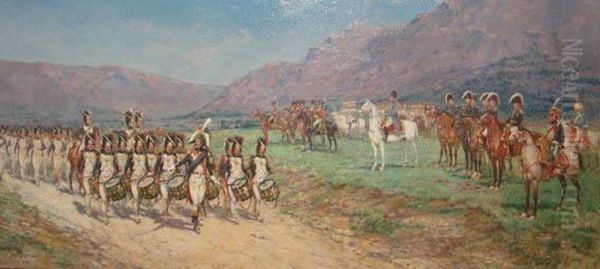 Defile Des Grenadiers A Pieds De La Garde Imperiale Devantlempereur Napoleon Ier Et Son Etat-major Oil Painting by Emile Chepfer