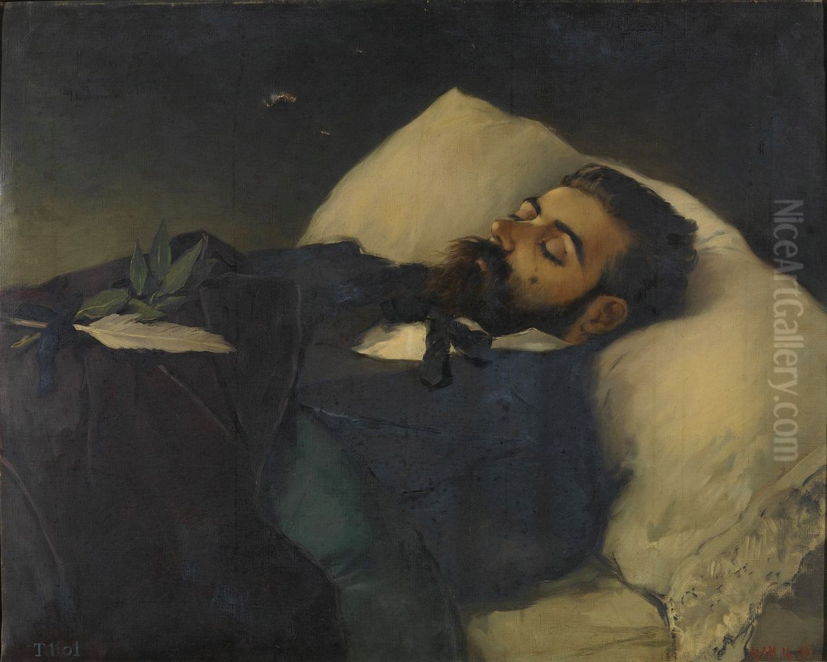 Retrato mortuorio del periodista Pedro Avial Taracena Oil Painting by Jose Nin Y Tudo