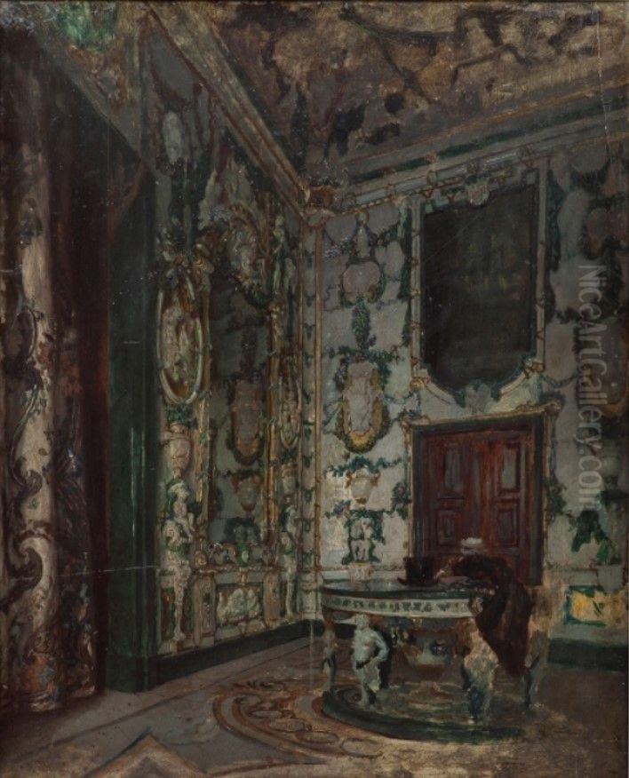 Salon de Porcelana del Palacio Real de Madrid Oil Painting by Vicente Palmaroli