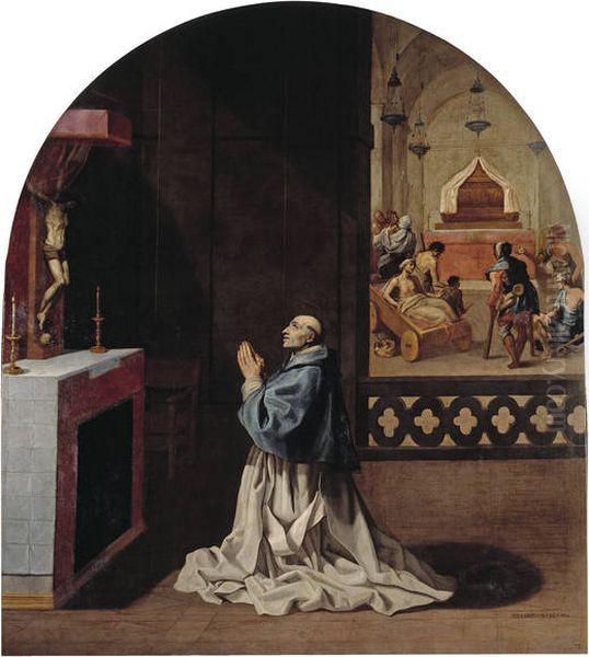 Father Bernard Praying in the Portes Charterhouse Oil Painting by Vincenzo Carducci
