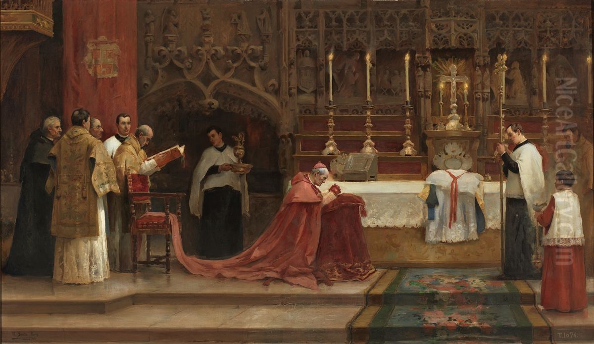 La misa de pontifical Oil Painting by Marceliano Santa Maria